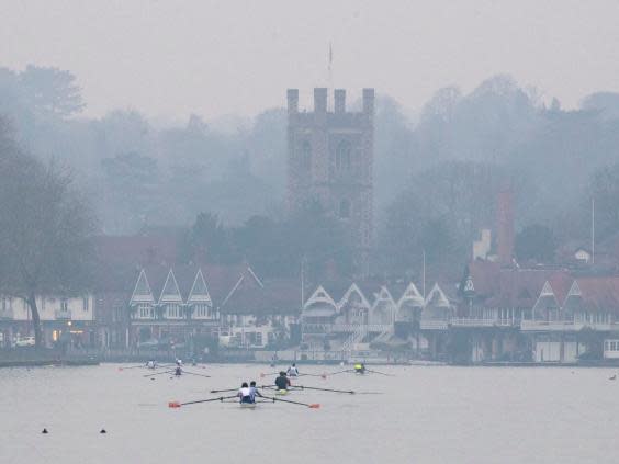 Rowers surrounded by mist on the River Thames in Henley-on-Thames, Berkshire, after braving the cold on Monday, 21 January, 2019. (PA)