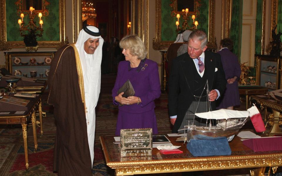 The Prince and Camilla, Duchess of Cornwall, entertain the sheikh at Windsor Castle in 2010 - WPA Pool/Getty Images Europe