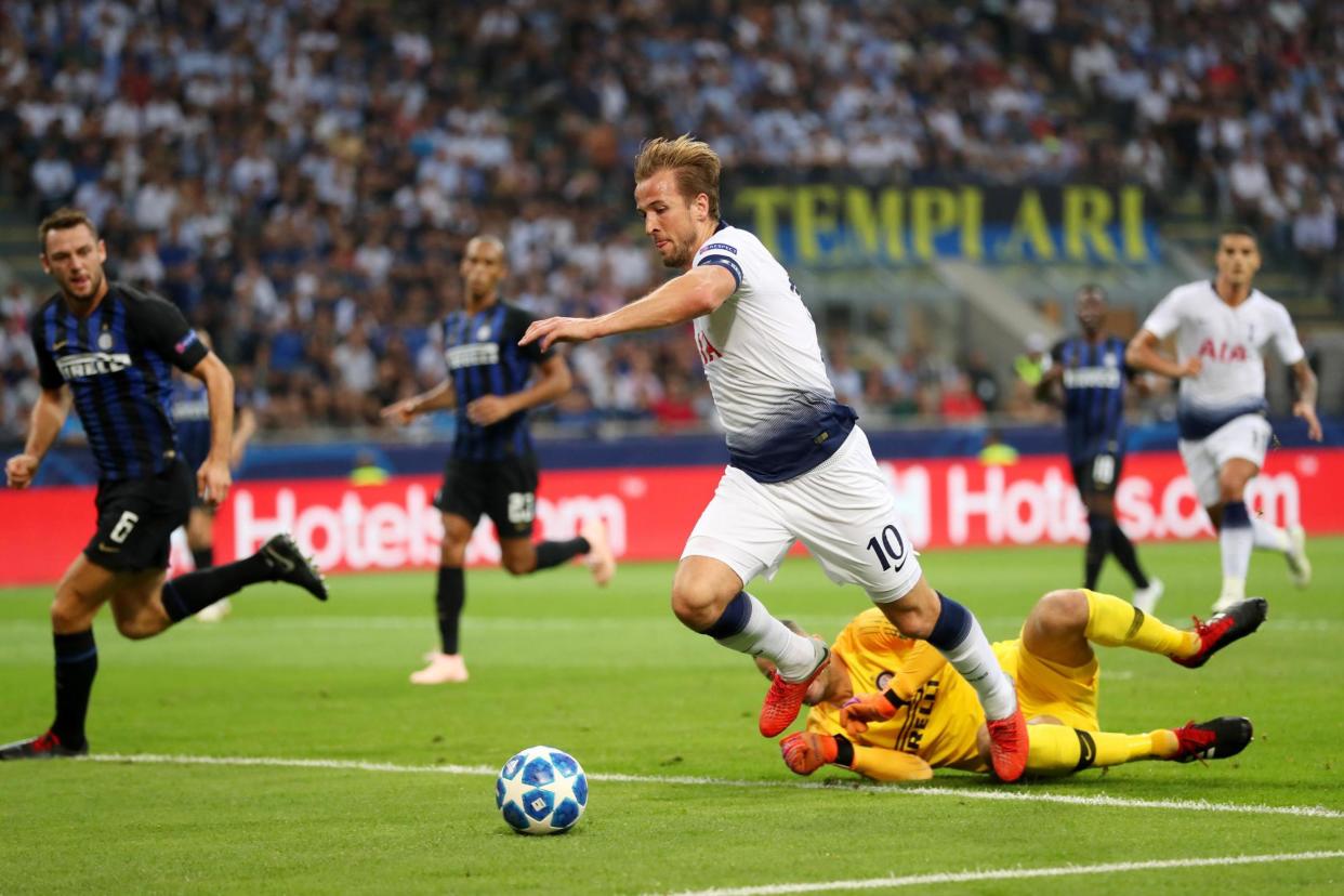 A step too far | Harry Kane rounds Inter goalkeeper Samir Handanovic but was unable to steer the ball into the goal: Dan Istitene/Getty Images