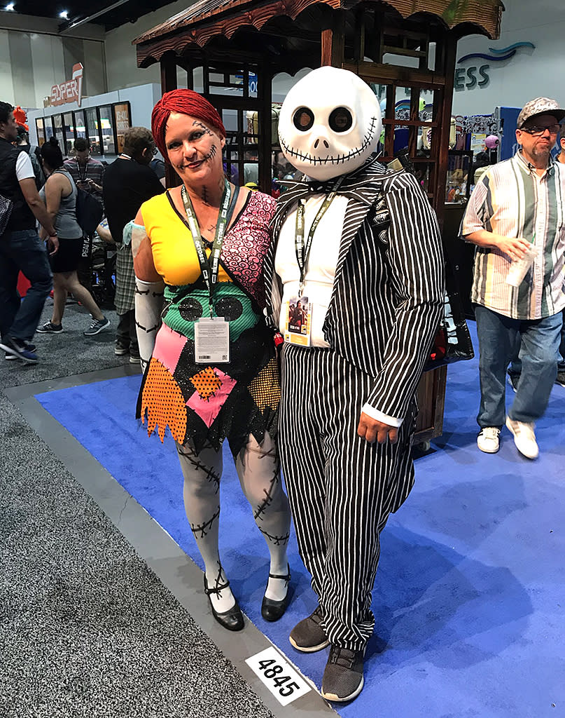 <p>Cosplayer couple dressed as Sallie and Jack Skellington from <em>The Nightmare Before Christmas</em> at Comic-Con International on July 18, 2018, in San Diego. (Photo: Angela Kim/Yahoo Entertainment) </p>