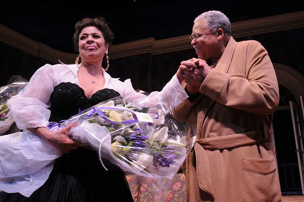 2008: Director Debbie Allen and actor James Earl Jones appear onstage during curtain call at the opening night of 