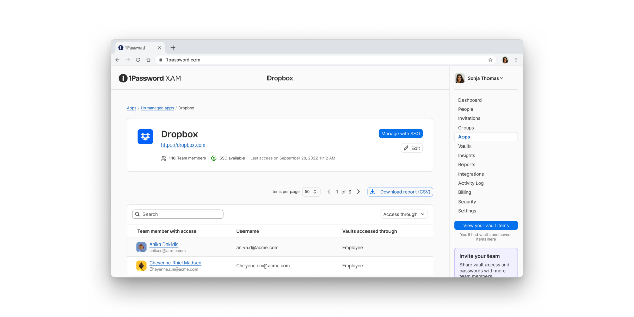  1Password® Extended Access Management - App usage reporting. 