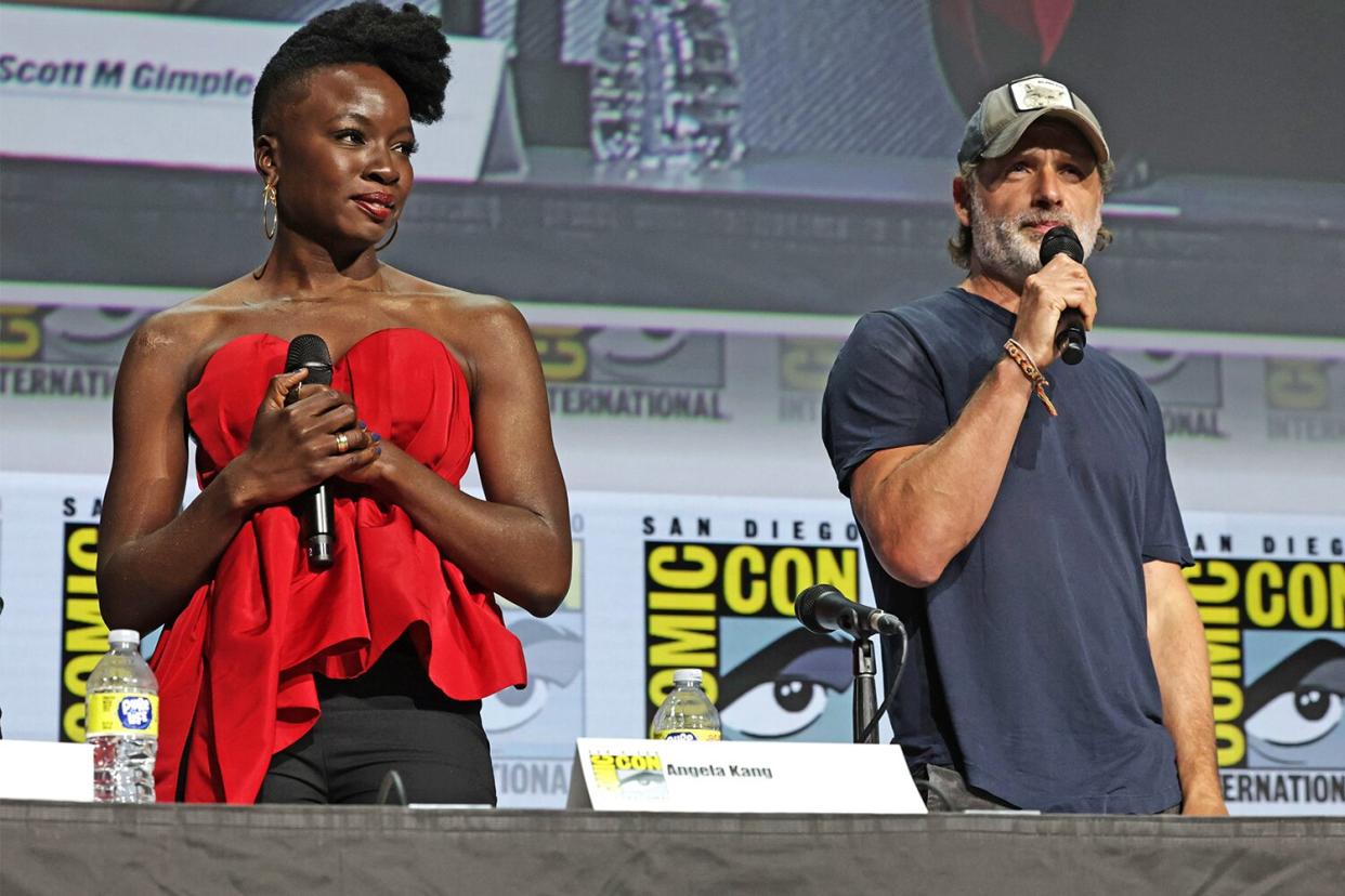 Mandatory Credit: Photo by Todd Williamson/AMC/Shutterstock (13040916ae) Danai Gurira and Andrew Lincoln ComicCon The Walking Dead Panel, San Diego, California, on July 22, 2022 (Photo by Todd Williamson/AMC/Shutterstock ) ComicCon The Walking Dead Panel, San Diego, California, USA - 22 Jul 2022