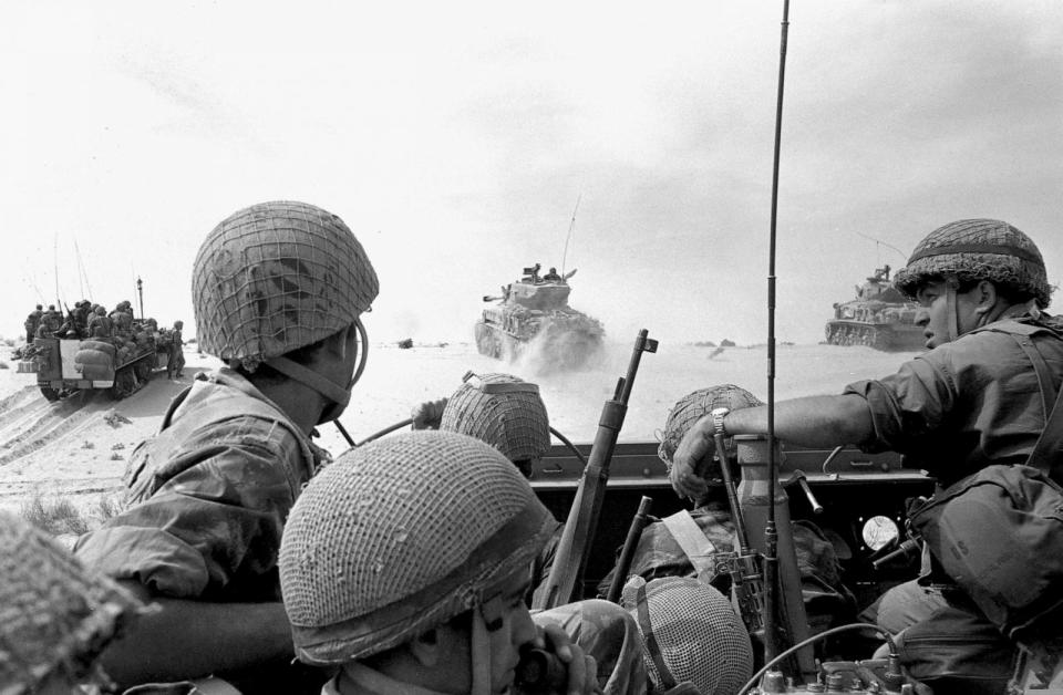 PHOTO: Israeli troops advance against Egyptian troops at the start of the Six-Day War, June 5, 1967, near Rafah, Gaza Strip. (Micha Han/GPO via Getty Images)