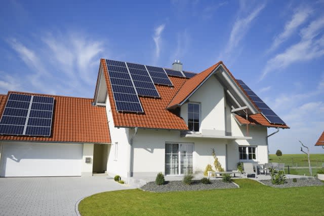 Solar panels on roof of new house