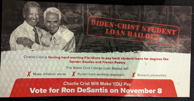 A mailer sent from the DeSantis campaign to Florida voters. (Photo: Provided to HuffPost)