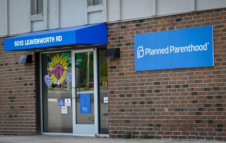 An Abortion is Health Care mural is shown on the front window at the new Planned Parenthood-Wyandotte Clinic in Kansas City, Kansas. The facility provides medical abortions, but not surgical abortions.