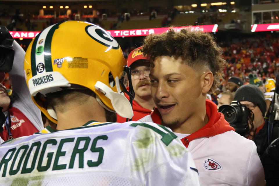 Patrick Mahomes and the Chiefs vs. Aaron Rodgers and the Packers? It's just one of the tempting veteran vs. star youngster QB matchups the Super Bowl could produce. (Photo by Scott Winters/Icon Sportswire via Getty Images)