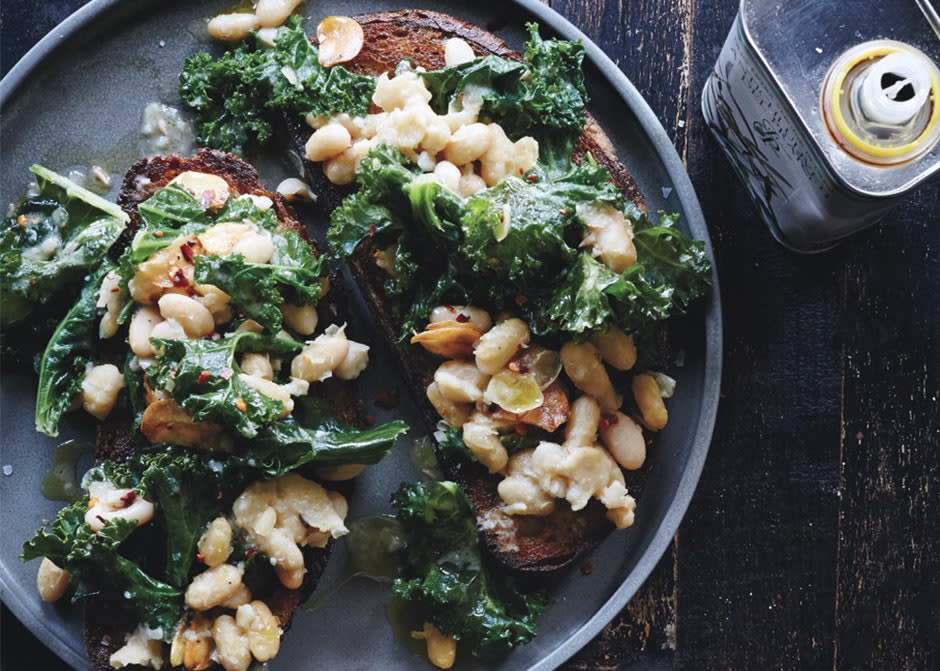 Skillet Bruschetta with Beans and Greens