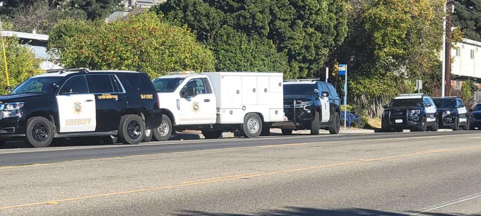 A heavy police presence was observed on South Street in San Luis Obispo on Nov. 3, 2023, as law enforcement responded to a call for public service.