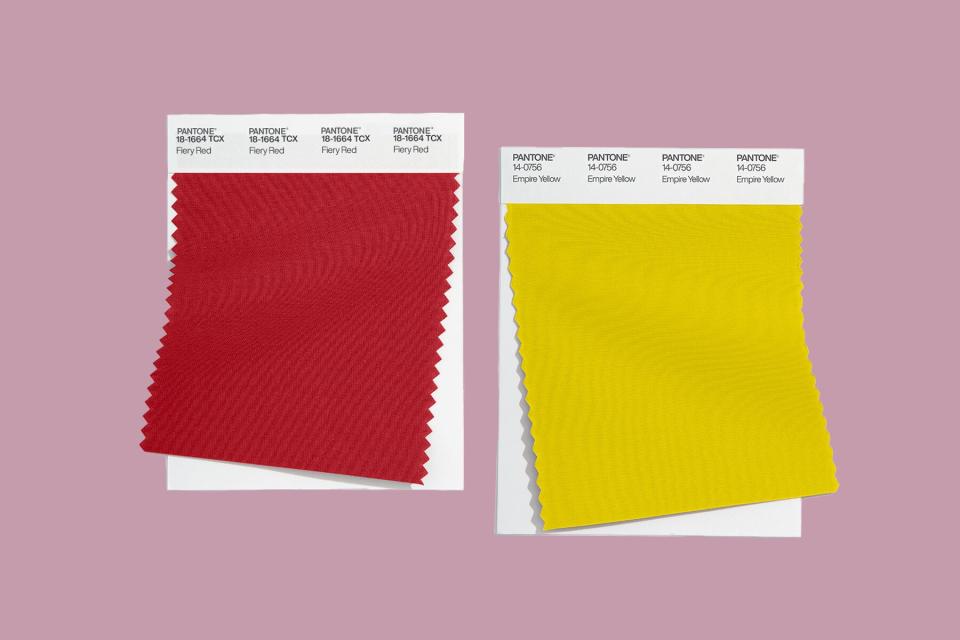 swatches of paint red and yellow