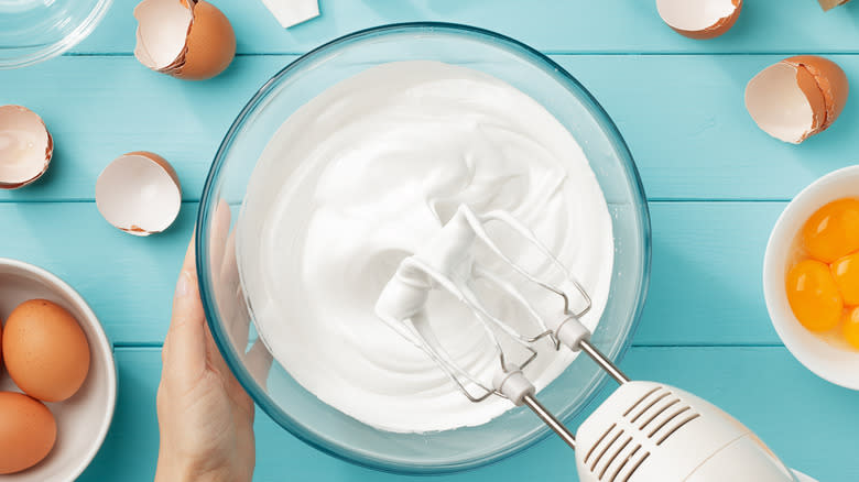 Mixing egg whites electric beater
