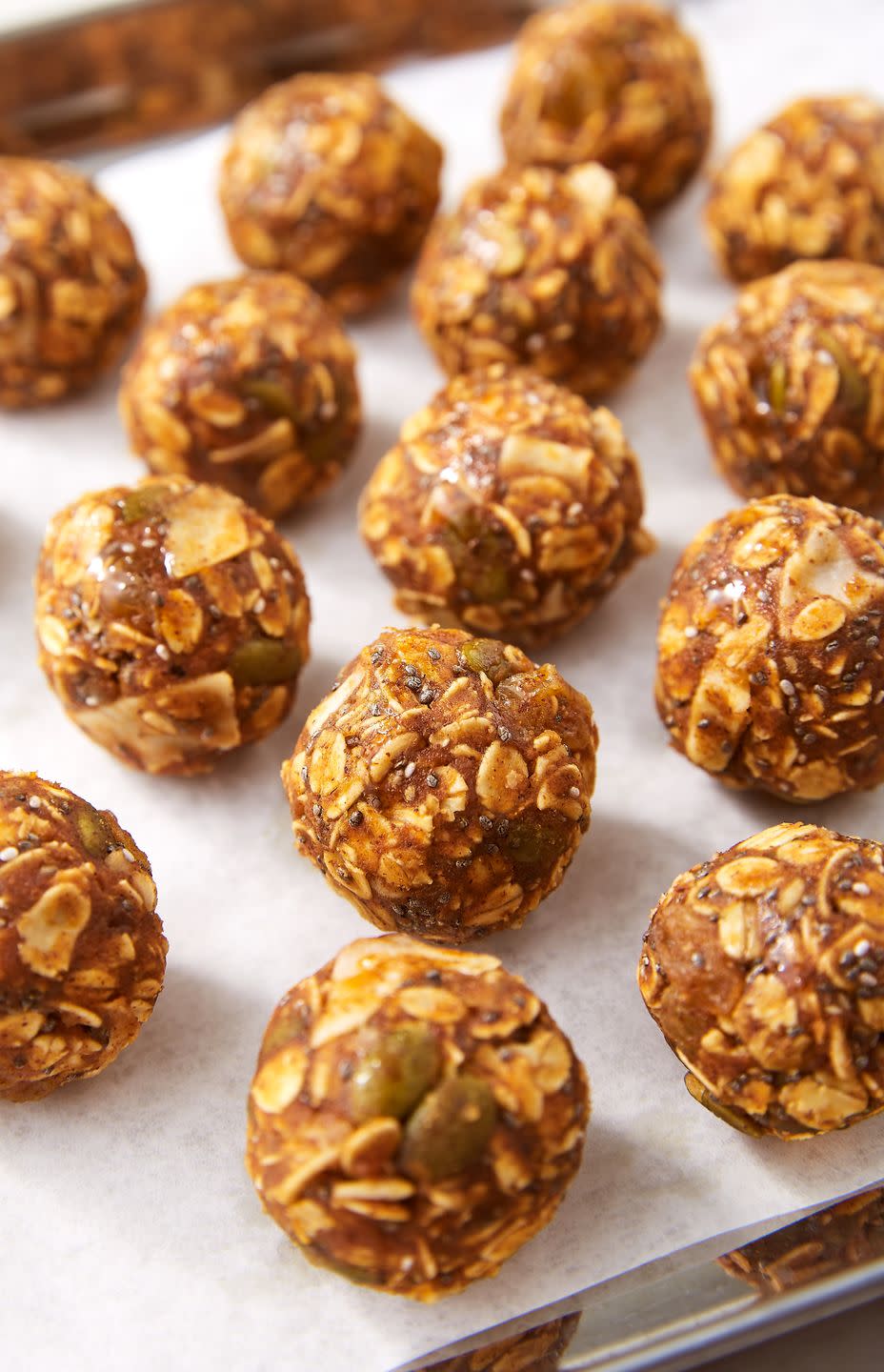 <p>These "energy balls" are exactly what they sound like: perfect little bites of energy that will help you satisfy your sweet tooth without a sugar crash. Made with oats, coconut, almond butter, and <a href="https://www.delish.com/cooking/g21986284/pumpkin-puree-recipes/" rel="nofollow noopener" target="_blank" data-ylk="slk:pumpkin puree;elm:context_link;itc:0;sec:content-canvas" class="link ">pumpkin puree</a>, they're totally healthy and satisfying.<br><br>Get the <strong><a href="https://www.delish.com/cooking/recipe-ideas/a25647072/pumpkin-pie-energy-balls-recipe/" rel="nofollow noopener" target="_blank" data-ylk="slk:Pumpkin Pie Energy Balls recipe;elm:context_link;itc:0;sec:content-canvas" class="link ">Pumpkin Pie Energy Balls recipe</a></strong>.<br></p>