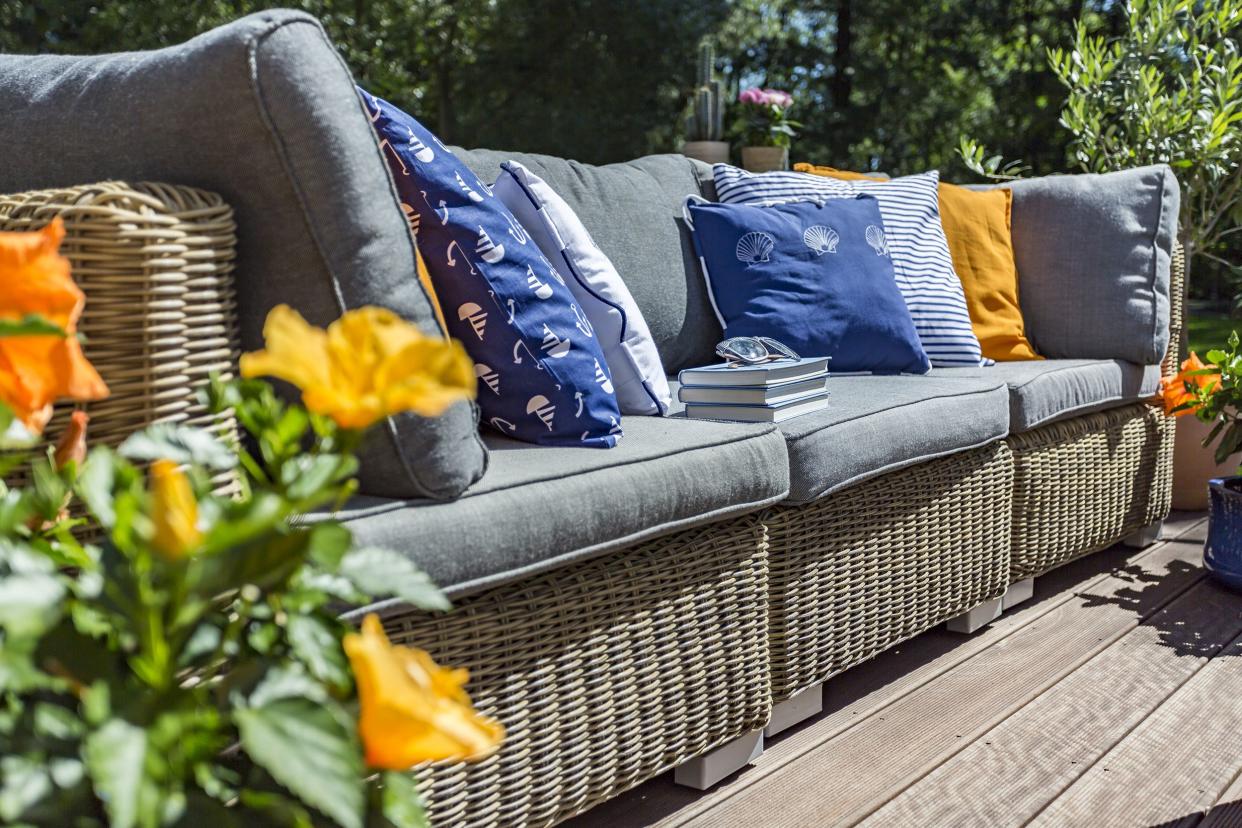 garden sofa with pillows