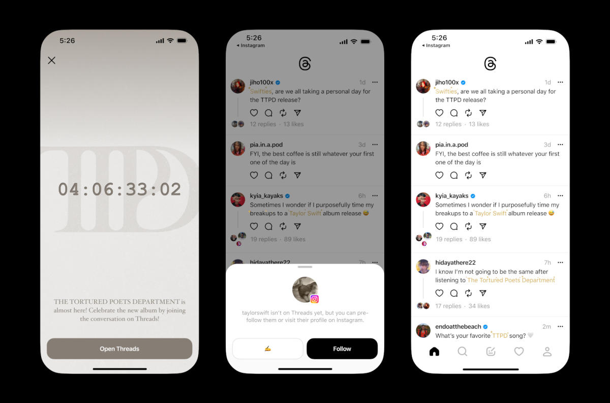 Taylor Swift se une a Threads exactamente al mismo tiempo que lanza su nuevo álbum