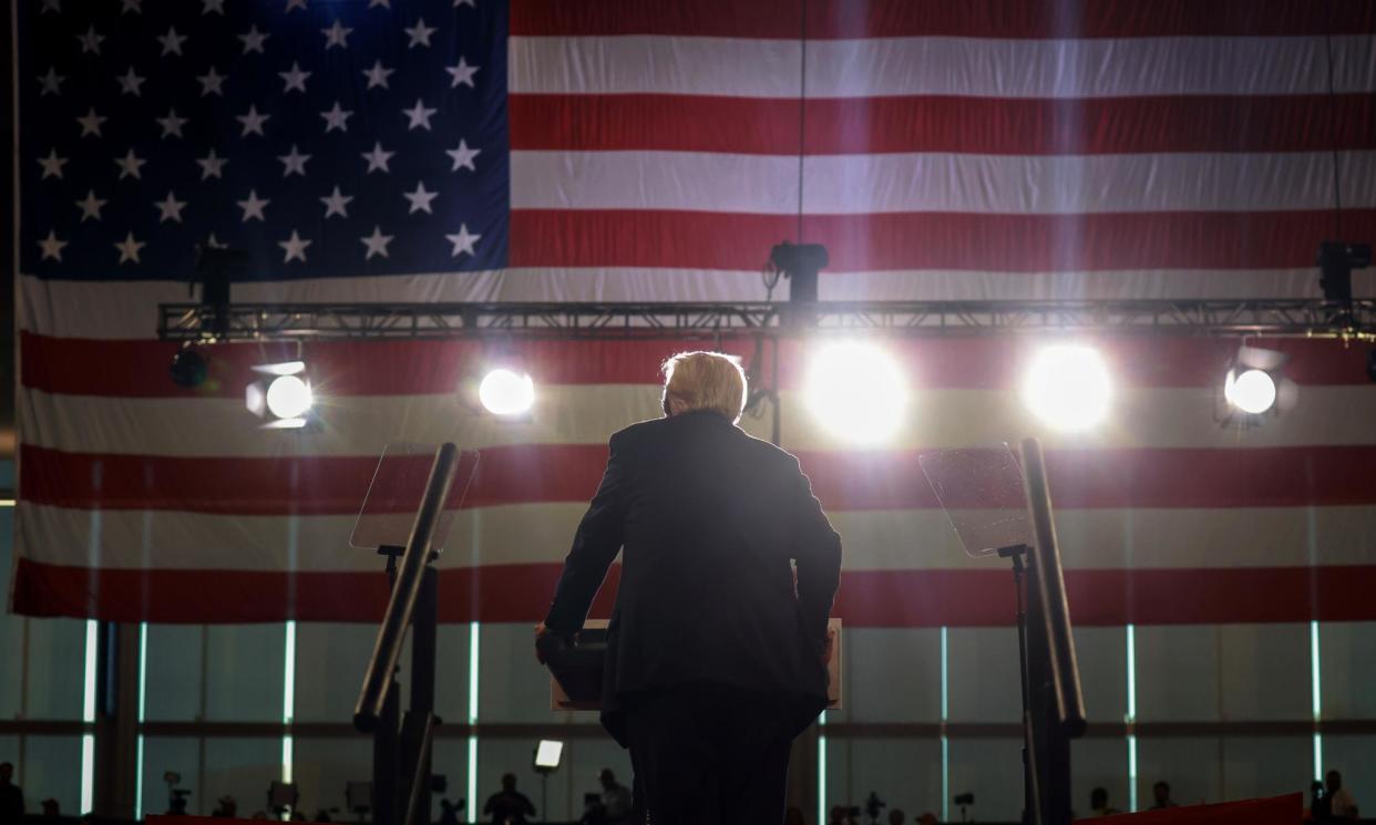 <span>The Republican presidential nominee Donald Trump speaks during a campaign rally at the Georgia State University convocation Center on 3 August in Atlanta.</span><span>Photograph: Joe Raedle/Getty Images</span>