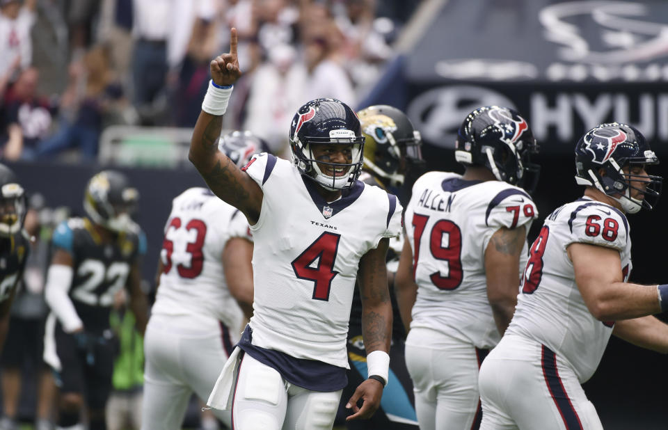 Deshaun Watson provided the Texans a spark in the second half but the Texans were in too big a hole on Sunday against the Jaguars. (AP) 