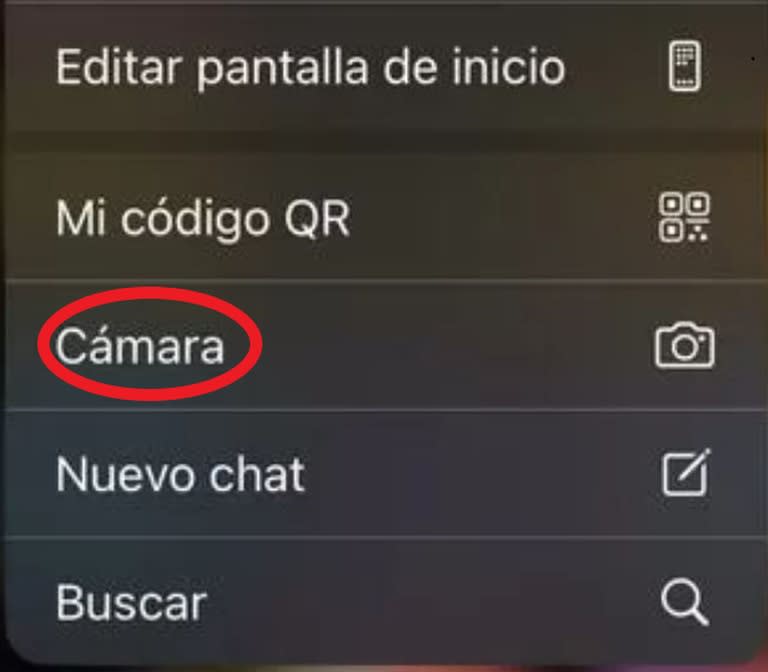 La opción "cámara" derivará a un atajo muy requeridos por los usuarios de WhatsApp