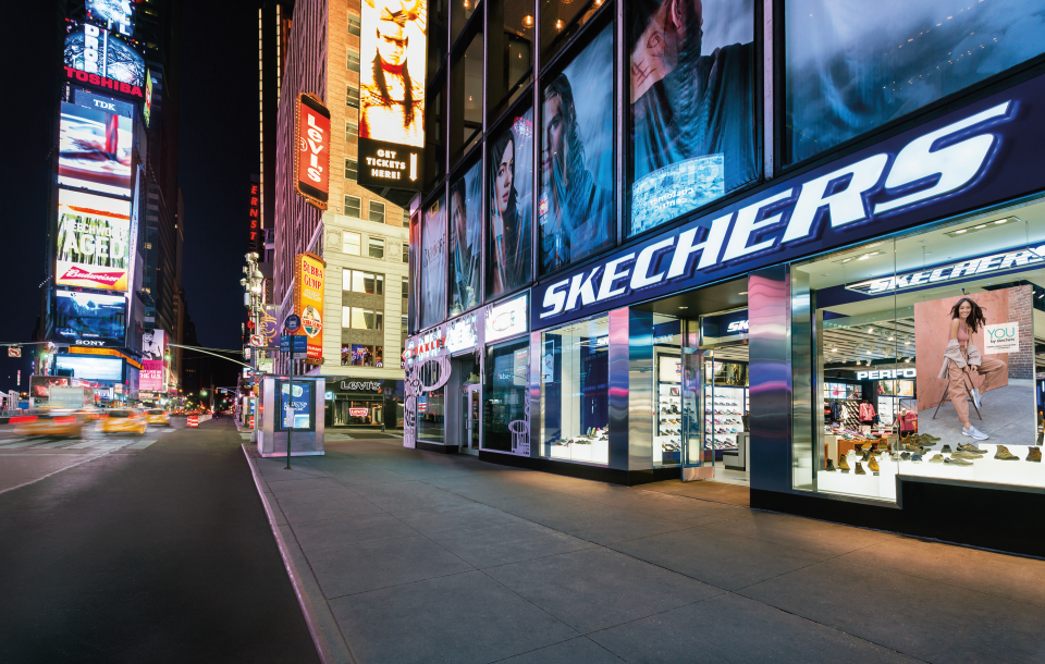 Exterior shot of Skechers store in Times Square.