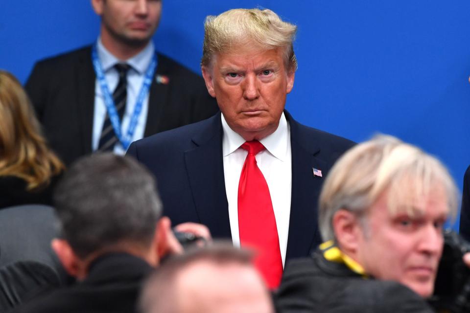 President Donald Trump attends the plenary session of the NATO summit in London on Dec. 4, 2019.