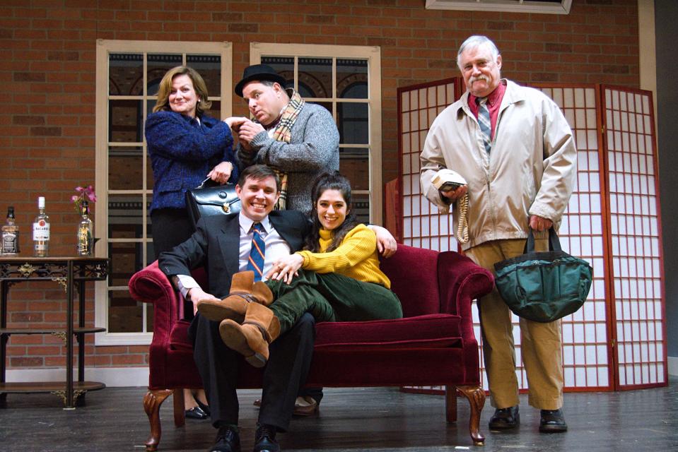 Clockwise from left are Jen Serowick, David Giagrando, John Mahoney, Eva Catanzariti and Chris Cartier, the cast of "Barefoot in the Park."