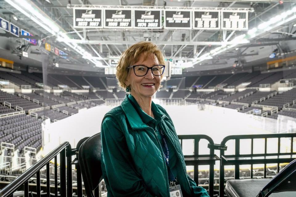 Usher Claire Pollard at the AMP in March, days after being honored by her beloved Friars basketball team. She lost her battle with cancer on April 9.