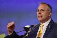 FILE - Pittsburgh head coach Pat Narduzzi answers a question at the NCAA college football Atlantic Coast Conference Media Days in Charlotte, N.C., Thursday, July 21, 2022. “he 18th-ranked Panthers are looking to prove their run to an ACC title in 2021 was no fluke. (AP Photo/Nell Redmond, File)