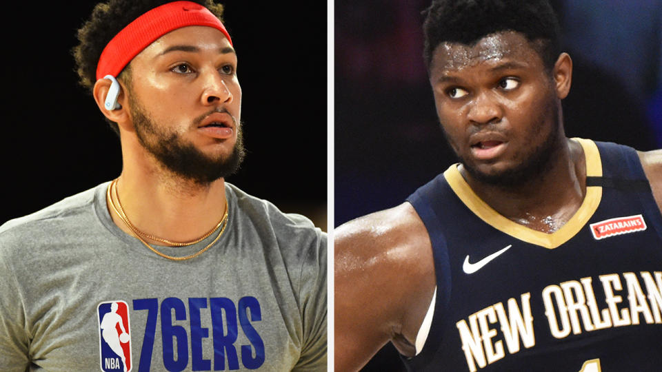 Ben Simmons and Zion Williamson represent two somewhat similar but equally risky fantasy basketball prospects. Pictures: Getty Images