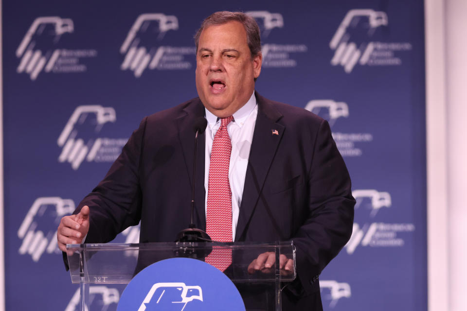 Former New Jersey Gov. Chris Christie speaks at the Republican Jewish Coalition annual meeting.