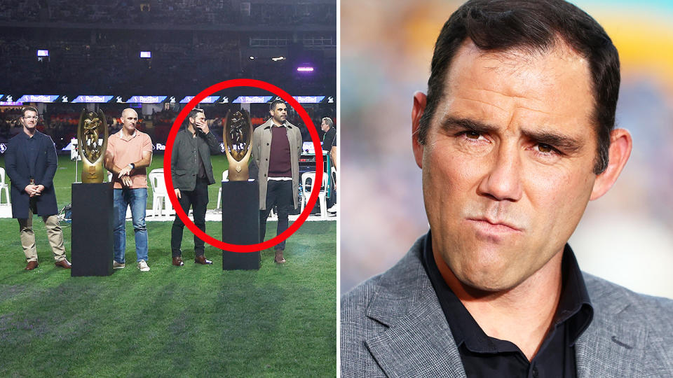 Cameron Smith alongside the Melbourne Storm's controversial trophy celebrations.