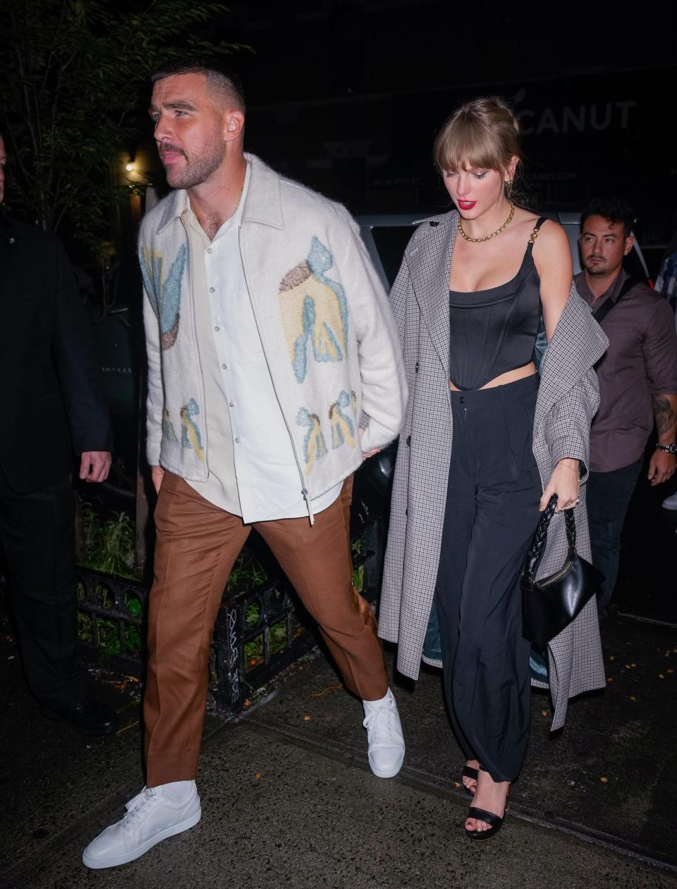 Travis Kelce and Taylor Swift in New York City on October 15, 2023.