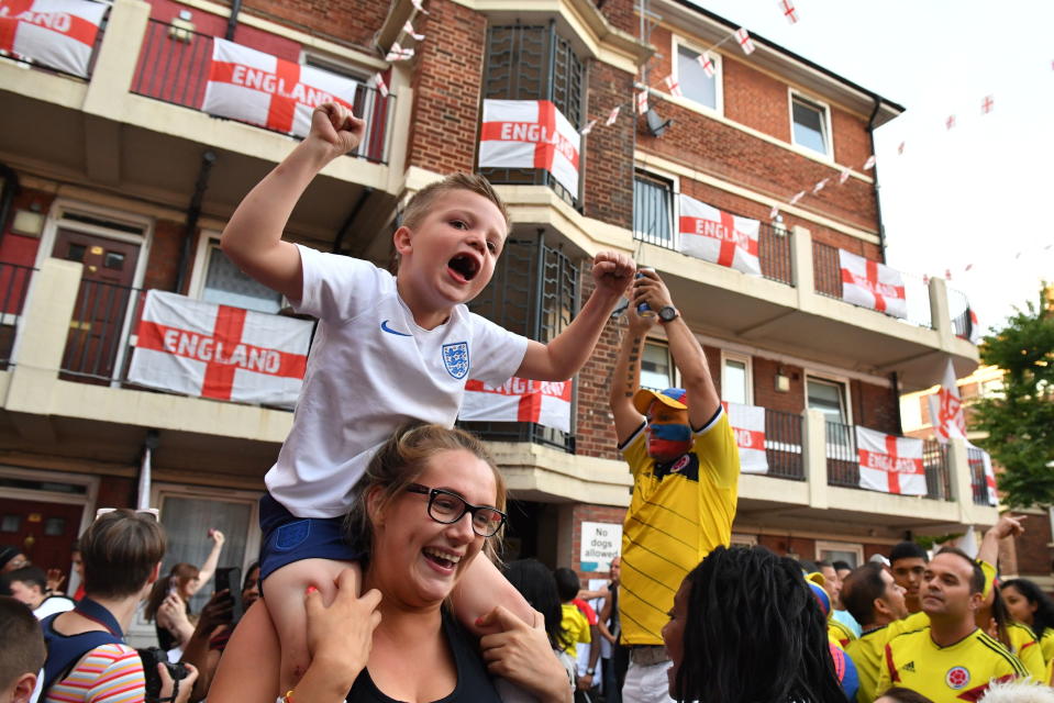 England fans are celebrating after a dramatic win over Colombia