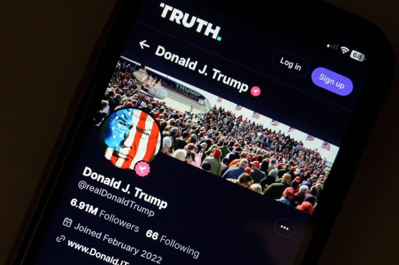 Trump Media & Technology Group Corporation announced Tuesday that after six months of testing on its Web and iOS platforms, it had finished the "research and development phase" of its plan to unveil a "live TV streaming platform and will begin scaling up its own content delivery network," according to a release from the company that oversee's the former president's Truth Social app. File Photo by Will Oliver/EPA-EFE