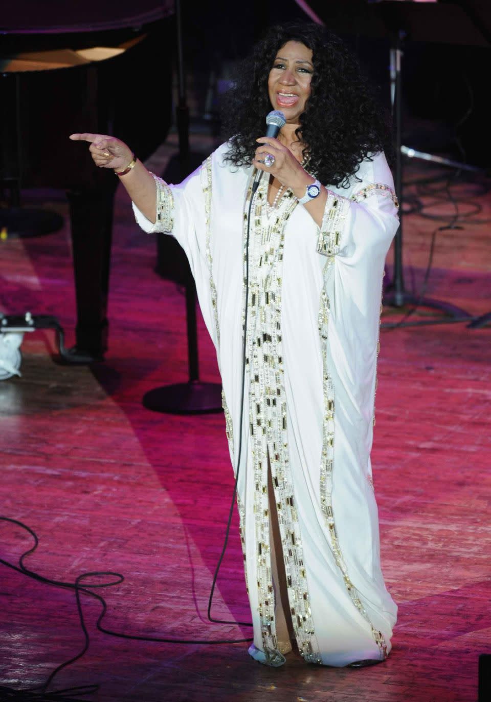 She was forced to deny she had pancreatic cancer six years ago after fake reports emerged. Aretha is here performing back in 2011. Source: Getty