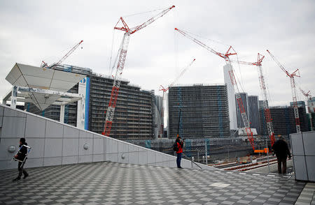 A view of the construction site of the Athletes' Village for Tokyo 2020 Olympic and Paralympic games is seen at Harumi district in Tokyo, Japan February 12, 2019. REUTERS/Issei Kato