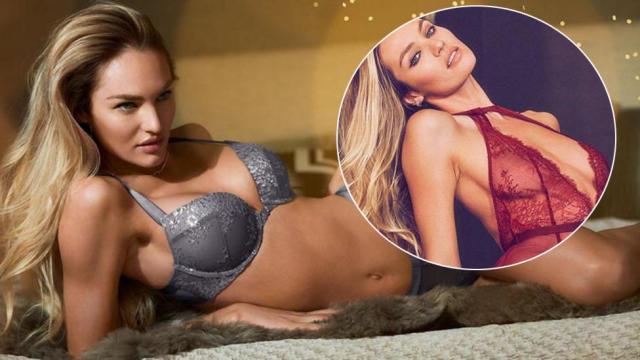 Victoria's Secret star Candice Swanepoel lounges on a bed in lace lingerie  in racy new ads