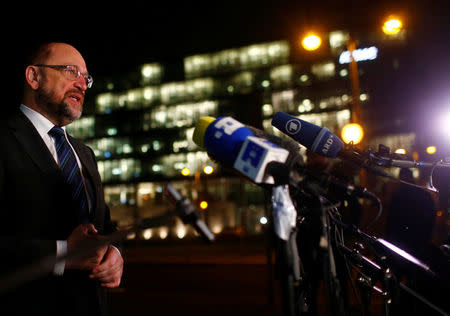 Social Democratic Party (SPD) leader Martin Schulz arrives for talks at the party headquarters of the Christian Democratic Union (CDU) in Berlin, Germany, January 22, 2018. REUTERS/Hannibal Hanschke