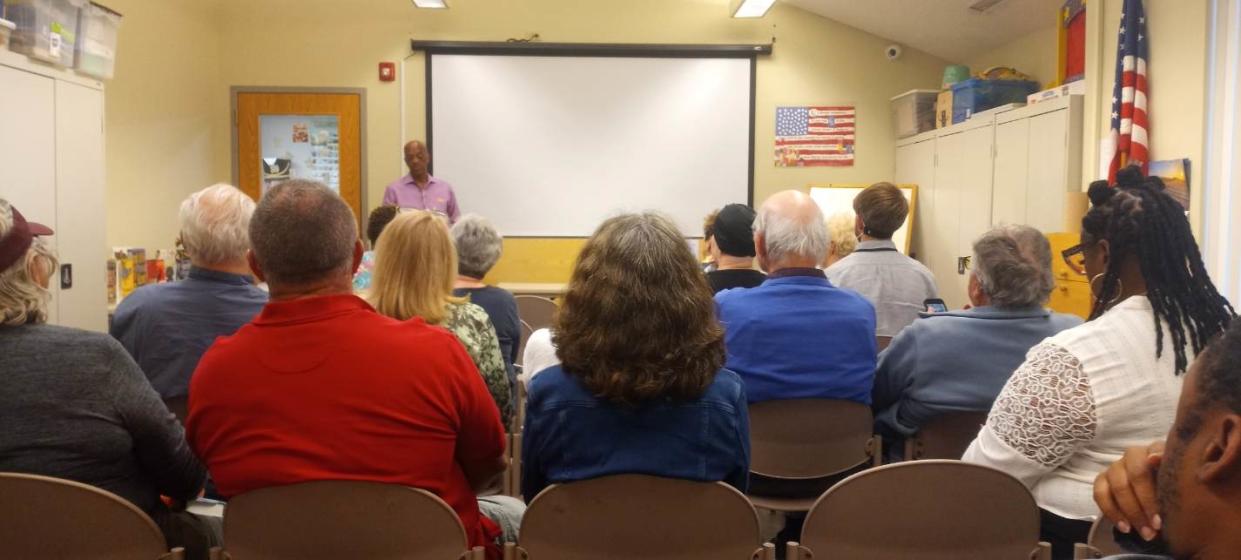 Curtis Hardison makes a presentation about local history during a visit to Pender County.