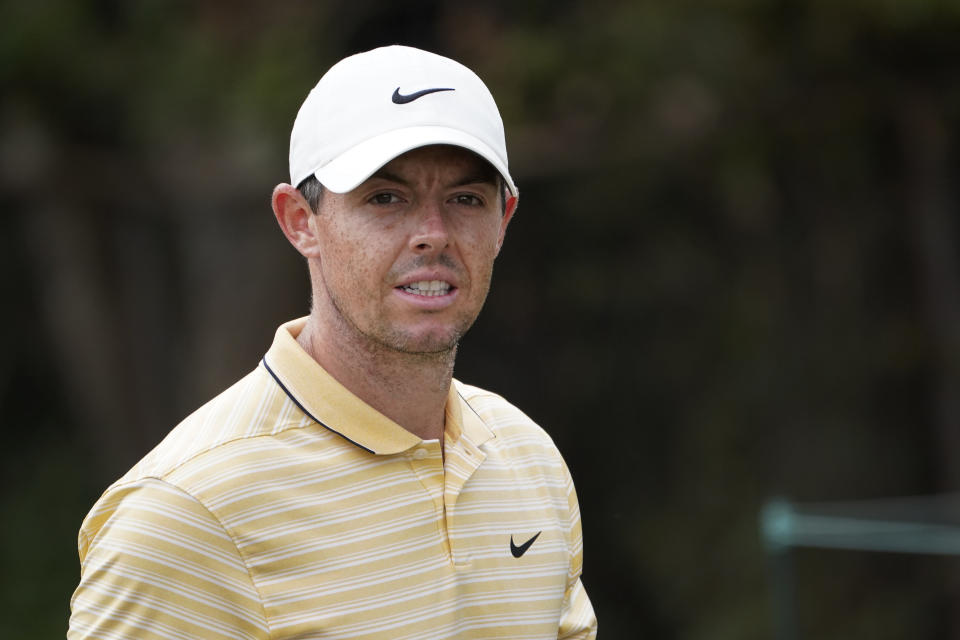 Rory McIlroy, of Northern Ireland, looks down the second fairway during the third round Saturday, Aug. 29, 2020, for the BMW Championship golf tournament at the Olympia Fields Country Club in Olympia Fields, Ill. (AP Photo/Charles Rex Arbogast)