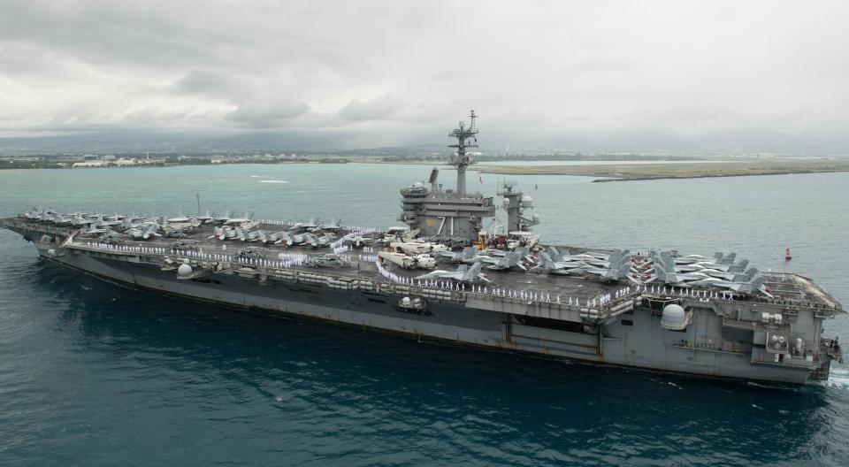 Secretary of Defense Mark Esper said Sunday that &ldquo;only&rdquo; 155 COVID-19 cases have been confirmed on the aircraft carrier USS Theodore Roosevelt, pictured. (Photo: Smith Collection/Gado via Getty Images)