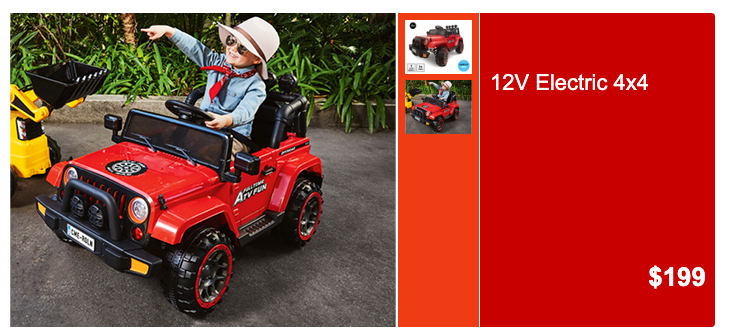 Children's ride-on 4-wheel-drive, selling for $199 at Aldi.