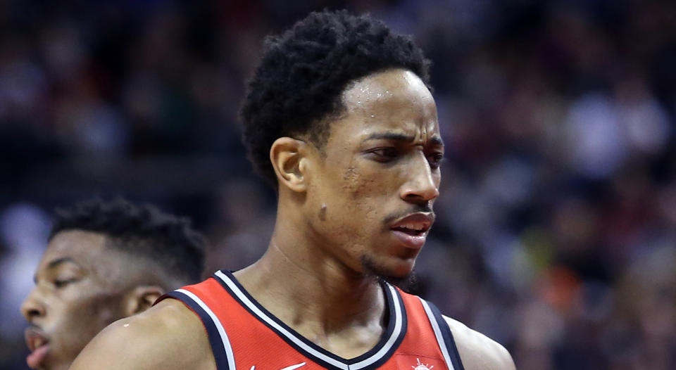 Raptors’ star DeMar DeRozan was the first player to get ejected from Sunday’s game against OKC.