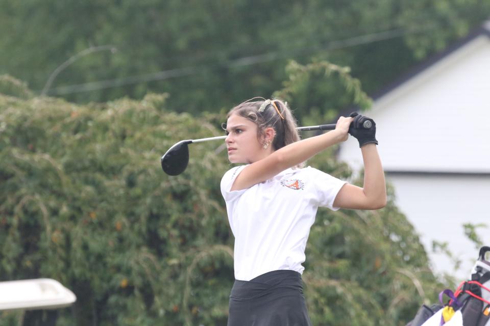 Miller teeing the ball off during the second round of this year's Ohio Cardinal Conference tournament.