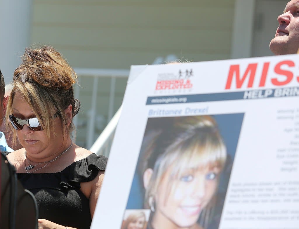 File photo: Dawn Drexel, mother of Brittanee Drexel, listens during a news conference in McClellanville on 8 June 2016 (The Sun News via AP)
