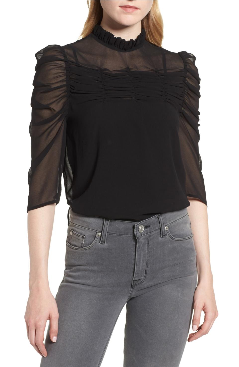 Chelsea28 Shirred Ruffle Neck Top, $69 $45.90, Nordstrom