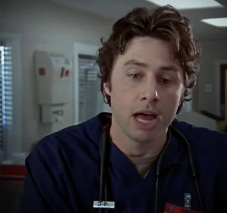 Zach Braff as J.D. in a hospital setting from the TV show 