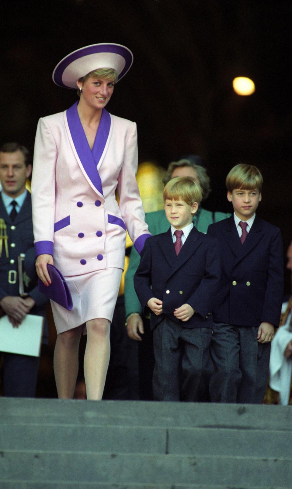 Diana with Harry and William at a service to commemorate the 50th anniversary of the Blitz in 1990 (Rebecca Naden/PA) (PA Archive)