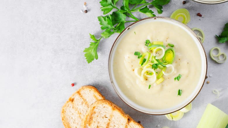 Creamy soup on white background