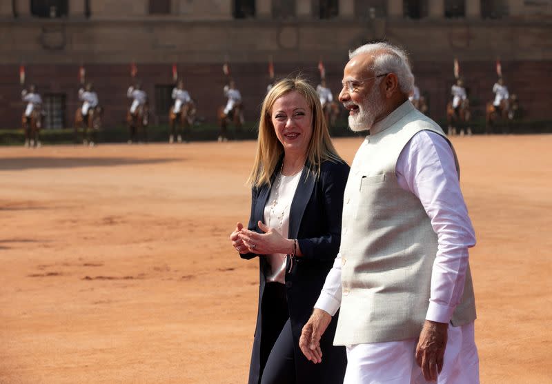 Ceremonial reception for Italian Prime Minister Giorgia Meloni in New Delhi