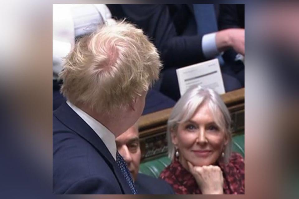 Nadine Dorries looking at Boris Johnson during a PMQs (.)